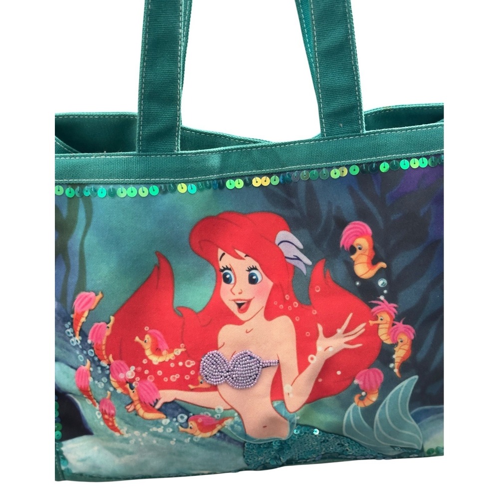 Vintage Disney The Little Mermaid Ariel Canvas Tote Bag Bookbag Sequins Beaded - Picture 3 of 13